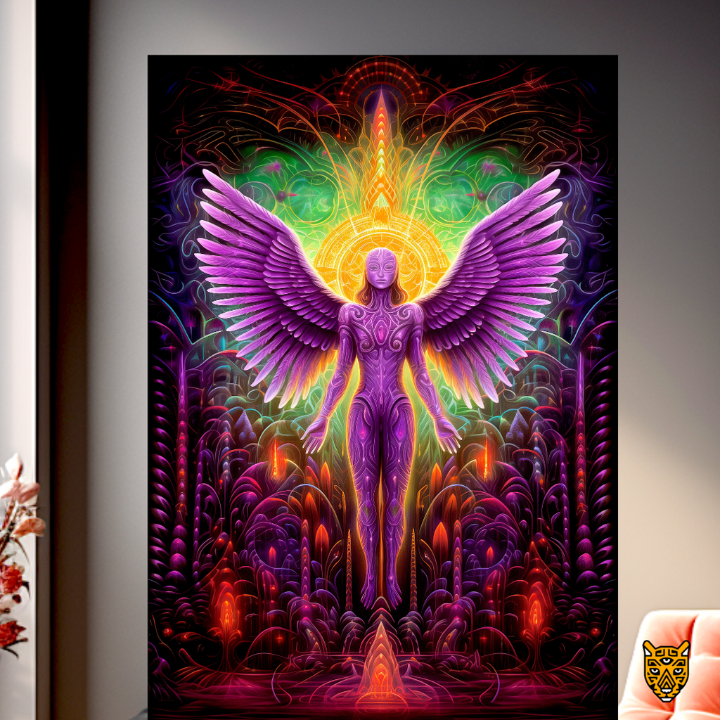 Futuristic Devine Serenity: Spiritual Mandala Energy with Purple Ethereal Wings