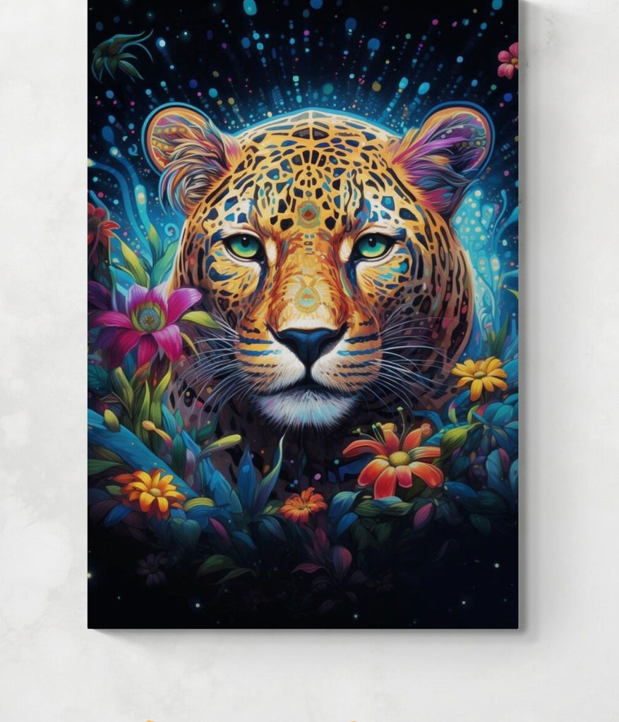 Aya Jaguar Panther Flowers Wall Art