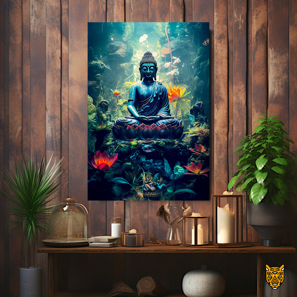 Spiritual Underwater Tranquility: Sacred Blue Buddha Meditating Underwater in Lotus Position