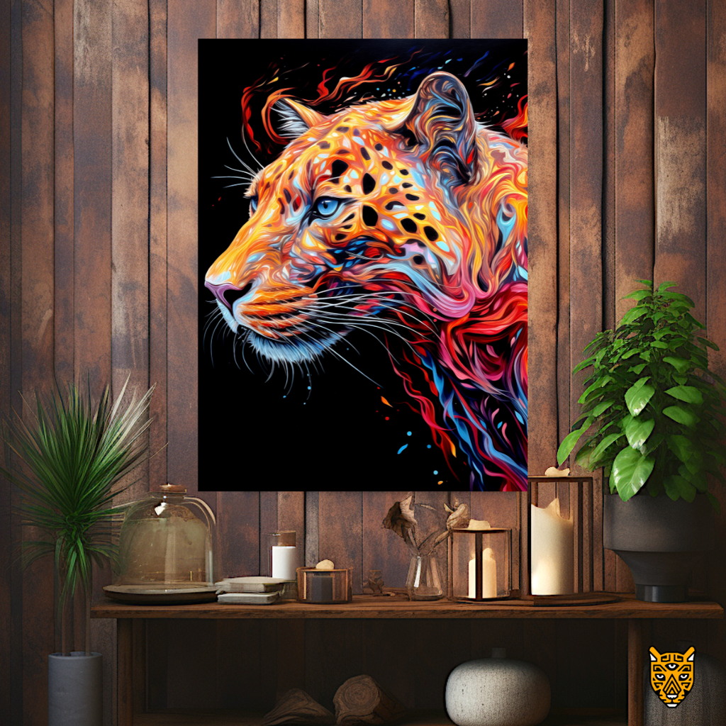 Vibrant Fiery Beauty: Majestic Leopard with Dynamic Orange Red Swirling Design