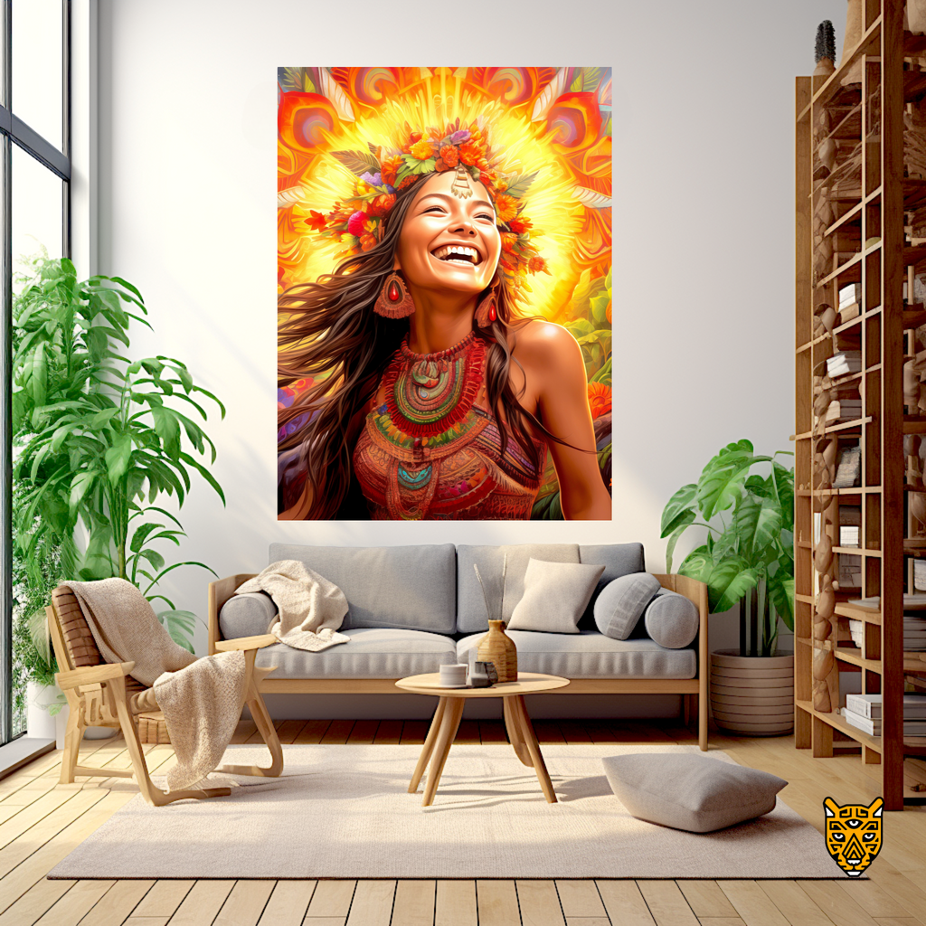 Joyful Tribal Woman with Folk Beauty and Orange to Sunny Yellow Radiant