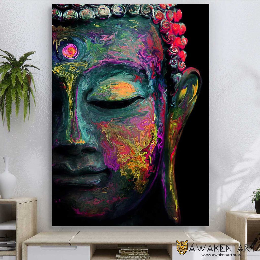 Buddha Face Canvas Print Large Spiritual  Meditation Wall Art Buddha Wall Hanging Home Decor | ''Inner Flame - The mind is'' by Naked Monkey