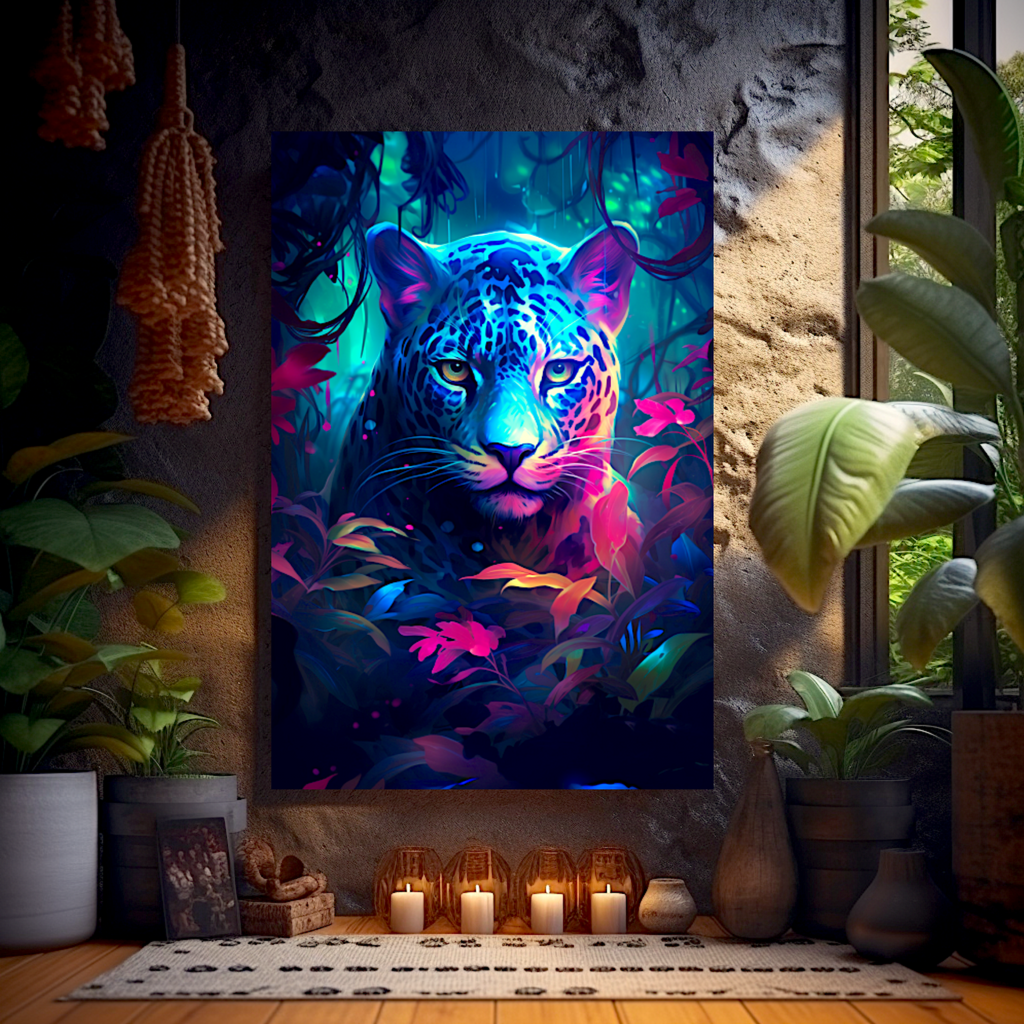 Wild Neon Symphony: A Colorful Leopard's Artistic Jungle Tale