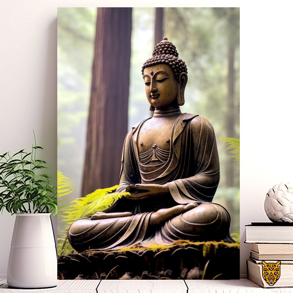 Artistic Buddha Sculpture: Serene Meditating Buddha in Brown and Green Nature