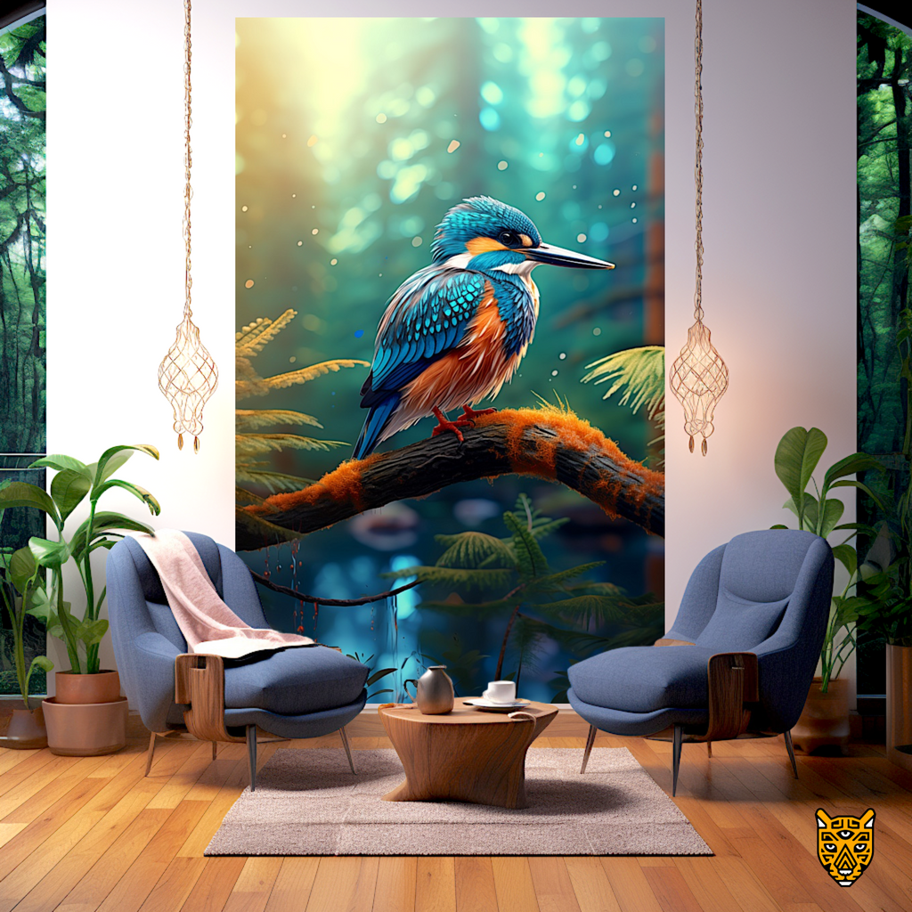 Blue Bird king Fisher with Soft Glow Sunlight and Tranquil Environment