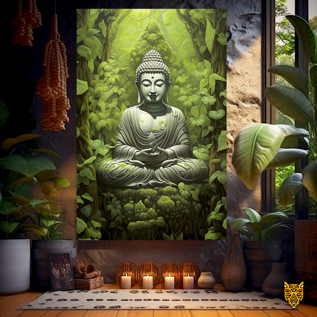Gray Buddha Nature Harmony in Forest Peaceful Repose Garden