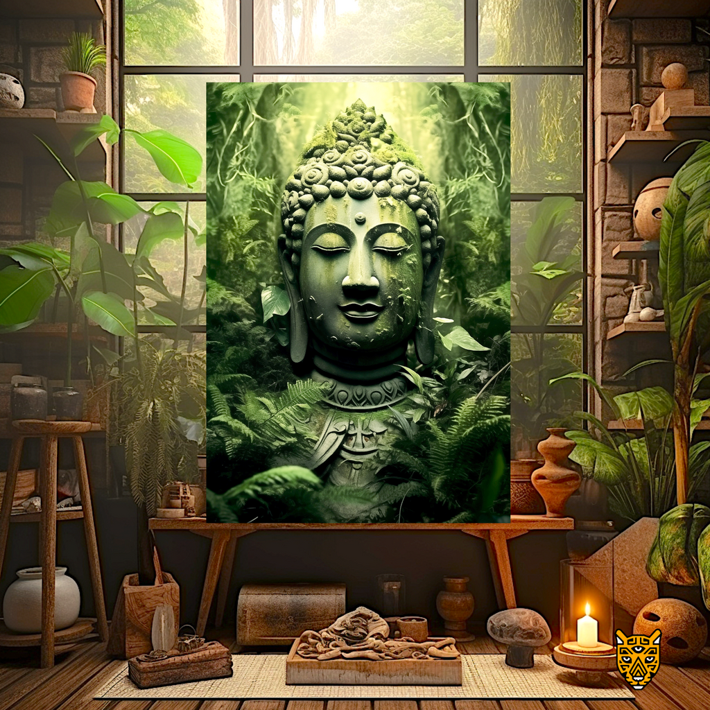 Green Buddha with Traditional Curls of Hair that has Ushnisha and Patina