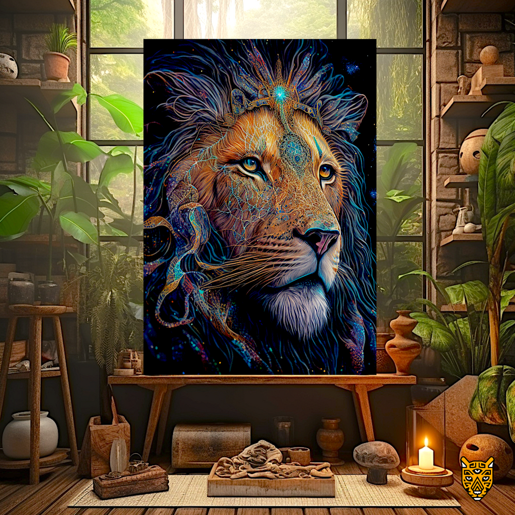 Lion with Stardust in Astral Realm Glittering Wildcat