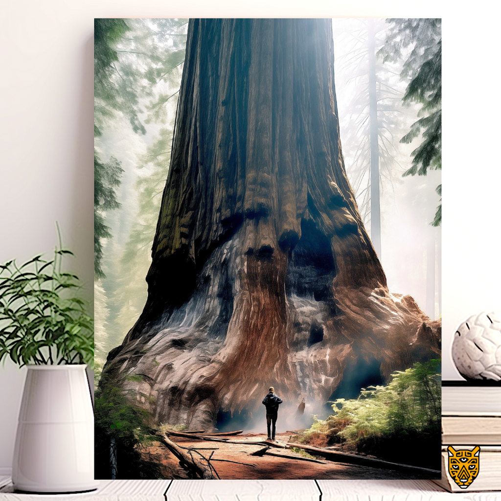 Massive Grandeur Tree: Tower Like Sequoia Tree with White Misty Forest Air