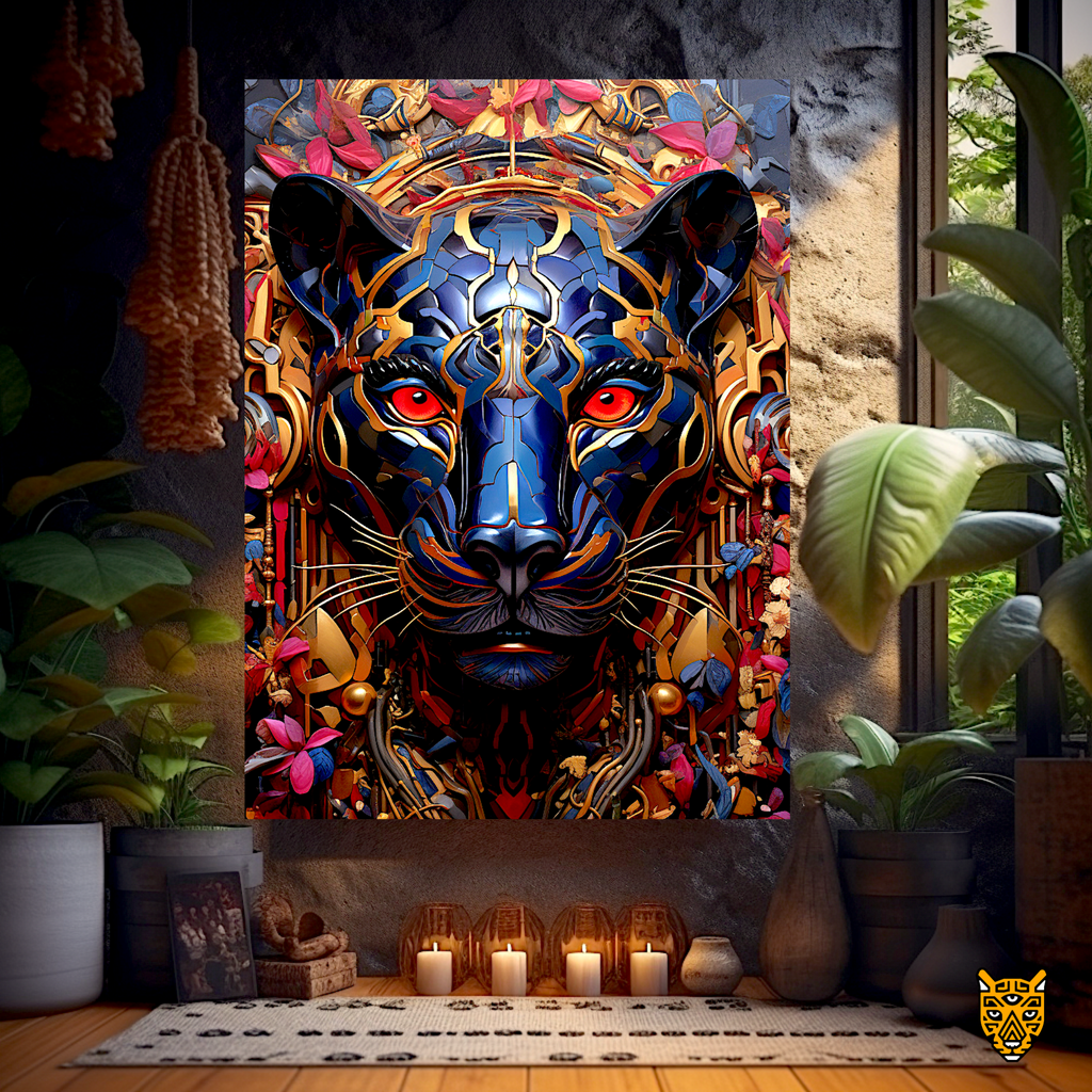 Panther in Blue and Gold Hues Protector of the Jungle
