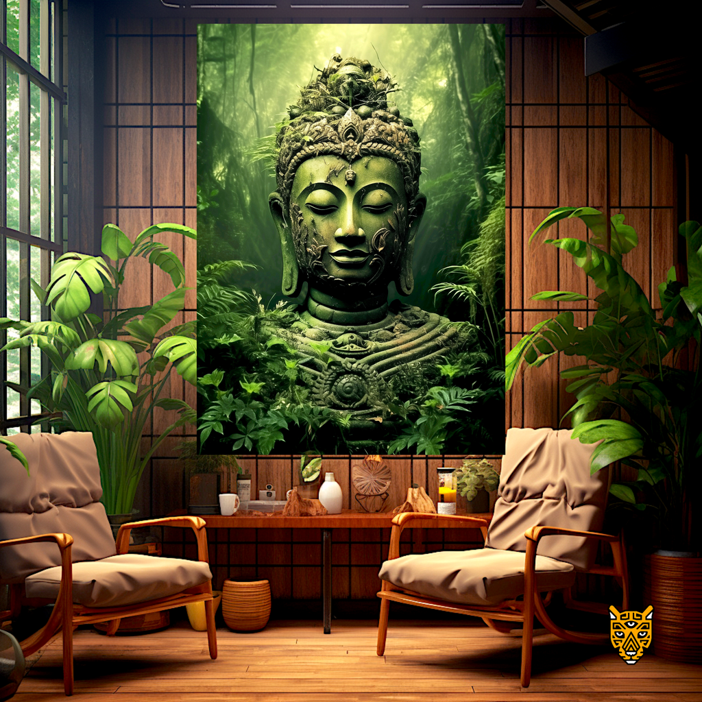 Peaceful Buddha with Shades of Green Harmony with Nature