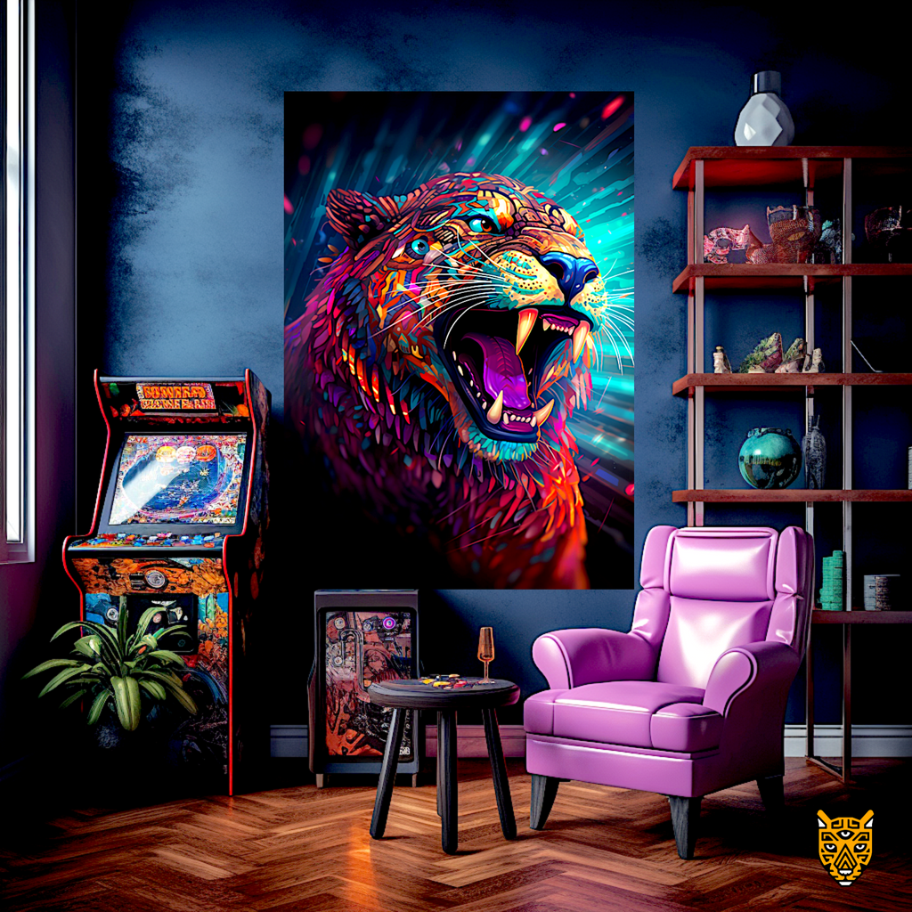 Roaring Tiger Wild Animal in Mesmerizing Colors Rainbow Tiger Digital Art