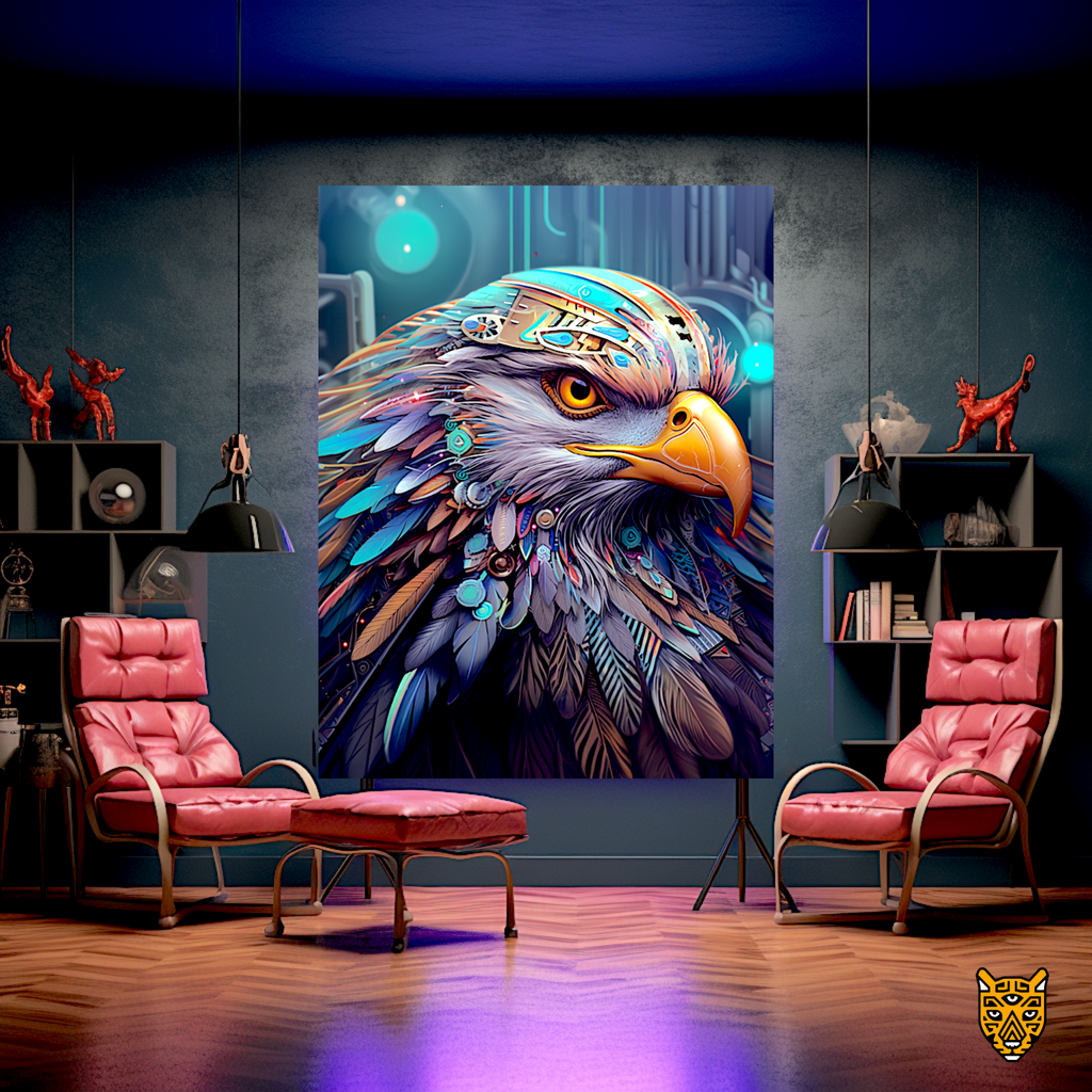 Sci-fi Futuristic Multi-Colored Bird Enhanced Mechanical Eagle