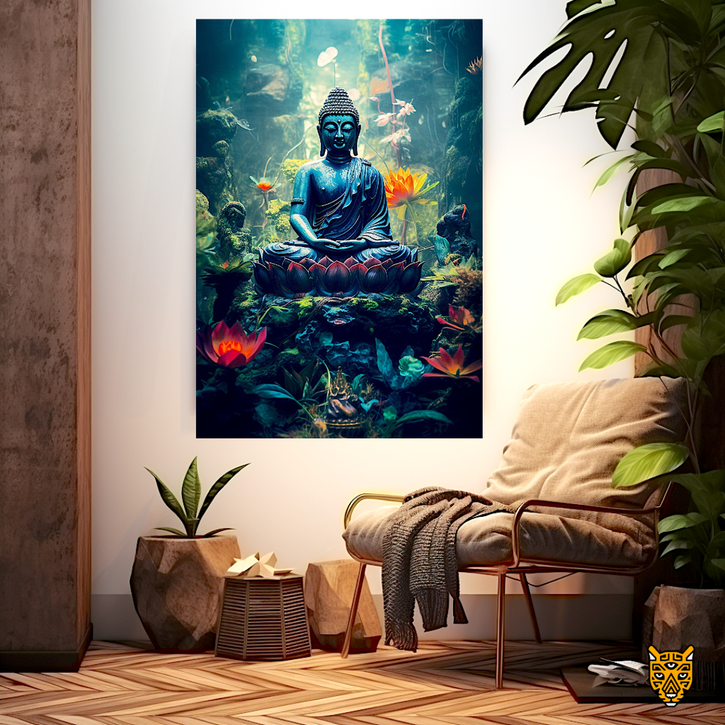 Spiritual Underwater Tranquility: Sacred Blue Buddha Meditating Underwater in Lotus Position