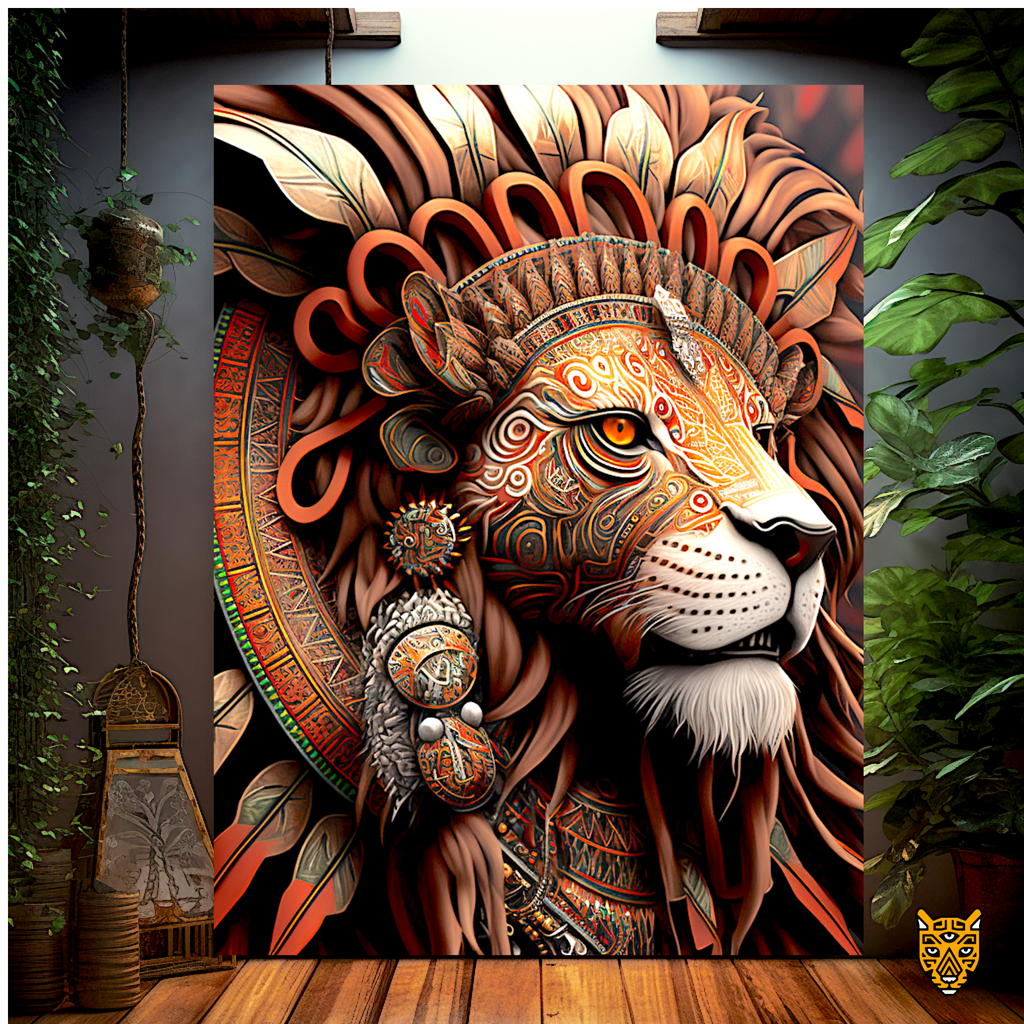Tribal Lion in Brown Hues Ethnic Wildlife Fashion