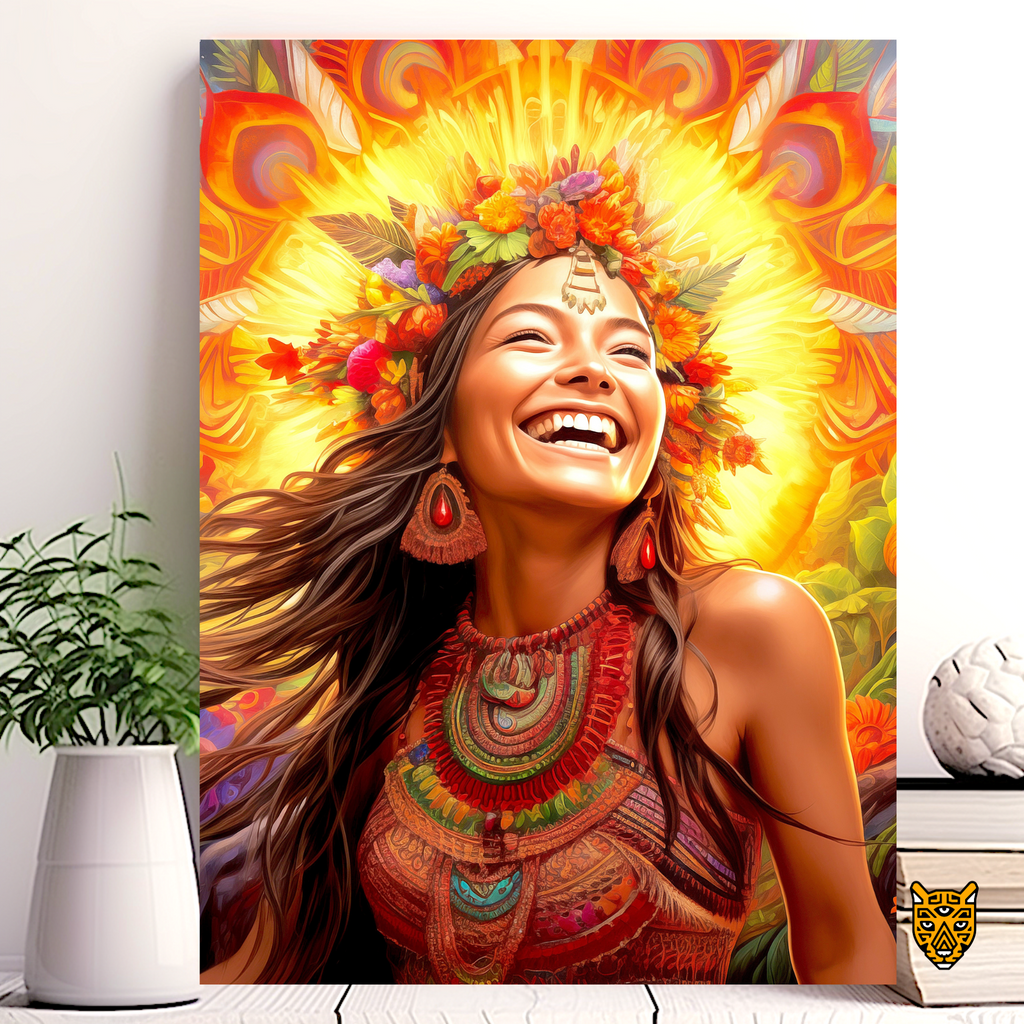 Joyful Tribal Woman with Folk Beauty and Orange to Sunny Yellow Radiant