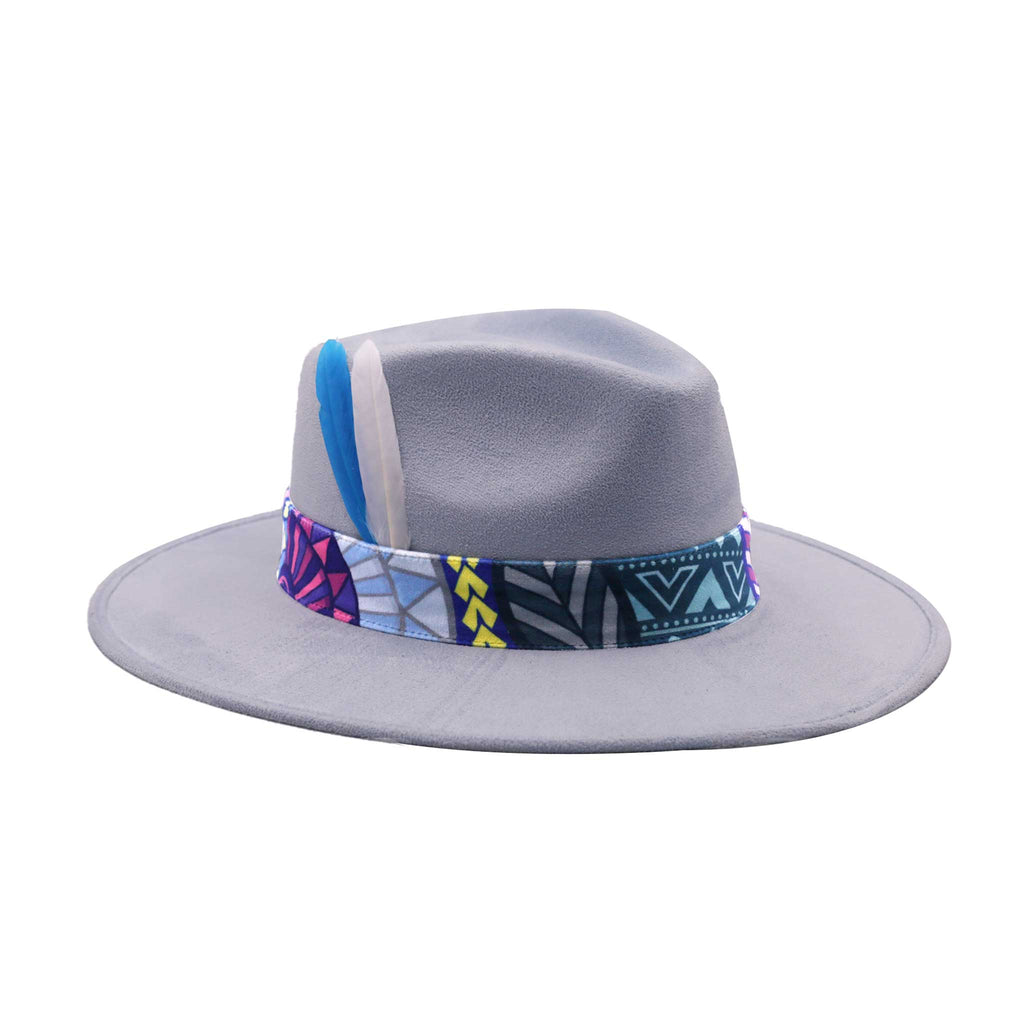 Grey Fedora Hats Blue Awaken Art Deign