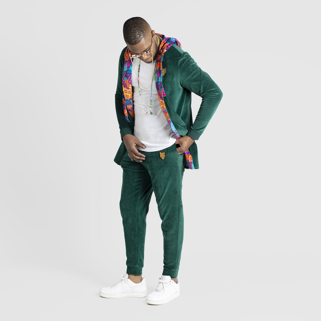 Dark Green Unique Velour Clothing Design Mens Cardigan | by AWAKEN ART