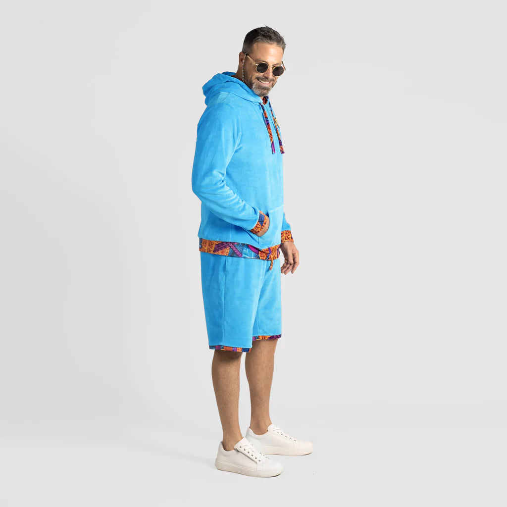 Light Blue Velour Hoodies High-Quality Clothing Mens Outfit | by AWAKEN ART