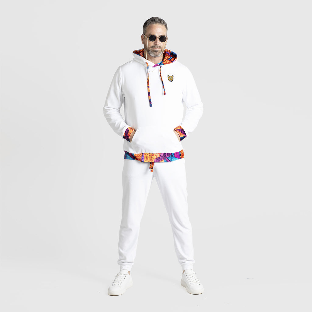 White Velour Hoodie Unique Design Mens Outfit High Quality | by AWAKEN ART