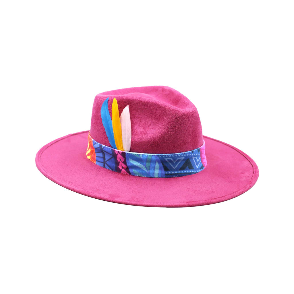 Pink Colorful Bands Feather Awaken Art Fedora Hats