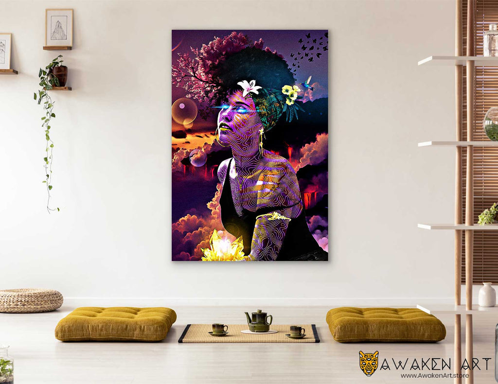 Afro Art African American Women Large Canvas Wall Art Home Decor Inspirational Spiritual Awakening Art   | ''Keys 2'' by Vintagemozart