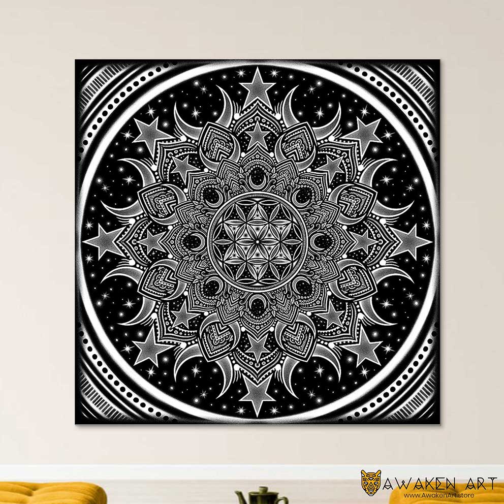 Canvas Wall Art Mandala Black and White Design Large Wall Art Hanging Home Wall Art | ''Mandala Black and White Design
