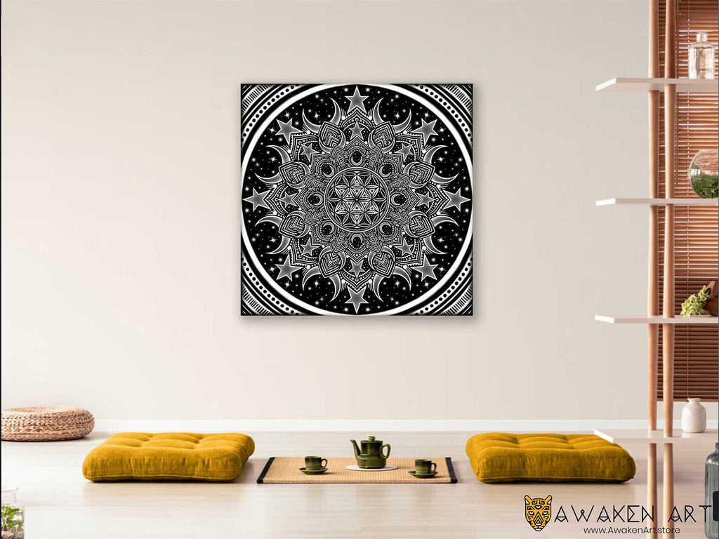 Canvas Wall Art Mandala Black and White Design Large Wall Art Hanging Home Wall Art | ''Mandala Black and White Design