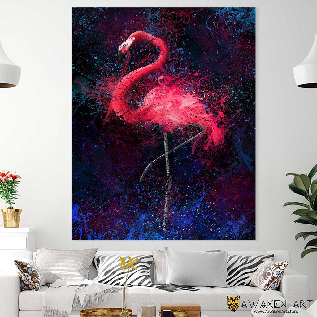 Canvas Wall Art Pink Flamingo Unique Large Wall Art Hanging Fantasy Painting Home Decor Wall Art | ''Dancing Flamingo'' by Mathieu Vallet