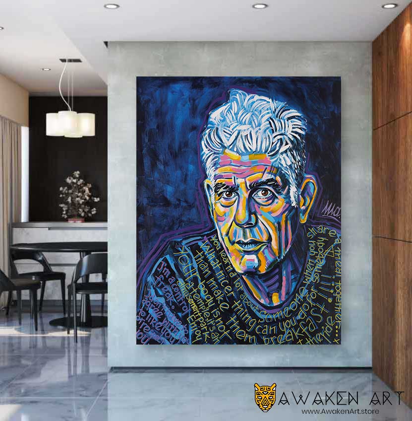 Canvas Wall Art Portrait of Man Inspirational Art Wall Hanging Art Home Decor Wall Art | ''Anthony Bourdain'' by Clarise Urszula