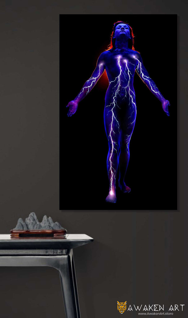 Canvas Wall Art UV Body Painting Lightning Inspirational Wall Art Large Canvas Wall Art Hanging Home Decor Wall Art | “Lightning” by John Poppleton