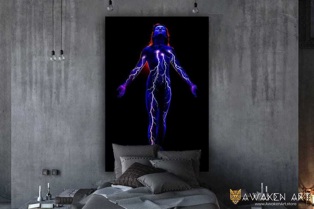Canvas Wall Art UV Body Painting Lightning Inspirational Wall Art Large Canvas Wall Art Hanging Home Decor Wall Art | “Lightning” by John Poppleton