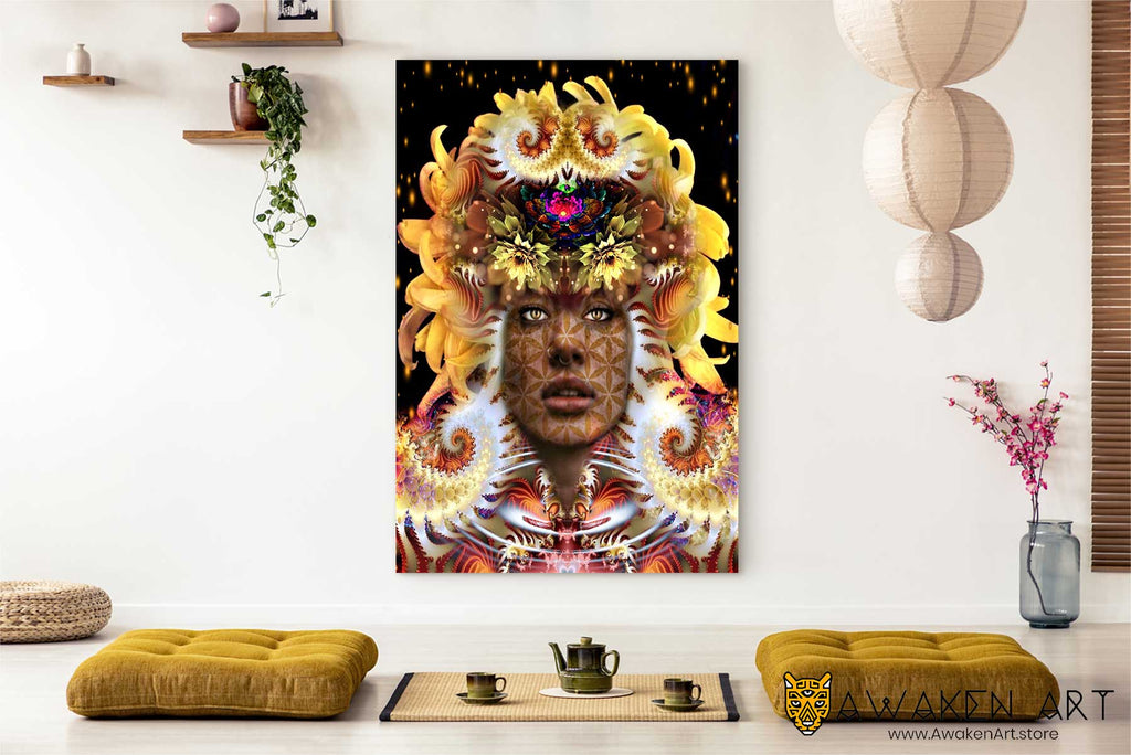 Canvas Wall Art Women Flower Sacred Geometry Spiritual Awakening Art Home Decor Art Prints | Art by Zack Prestage