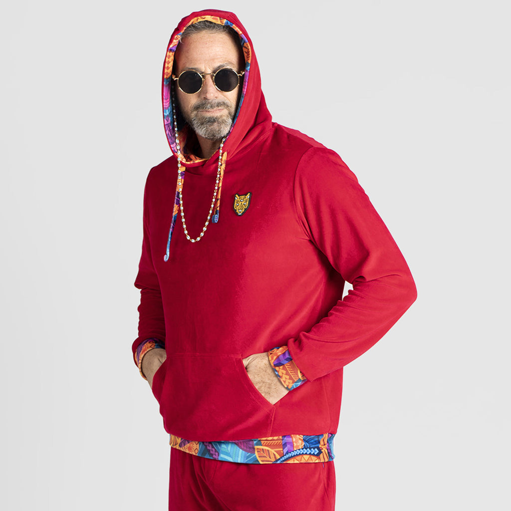 Red Velour Hoodies High-Quality Clothing Mens Outfit | by AWAKEN ART