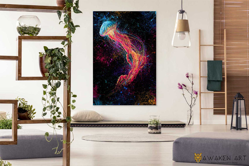 Fantasy Painting Canvas Wall Art Beautiful Jellyfish Large Hanging Home Decor Wall Art | ''Cosmic Jellyfish