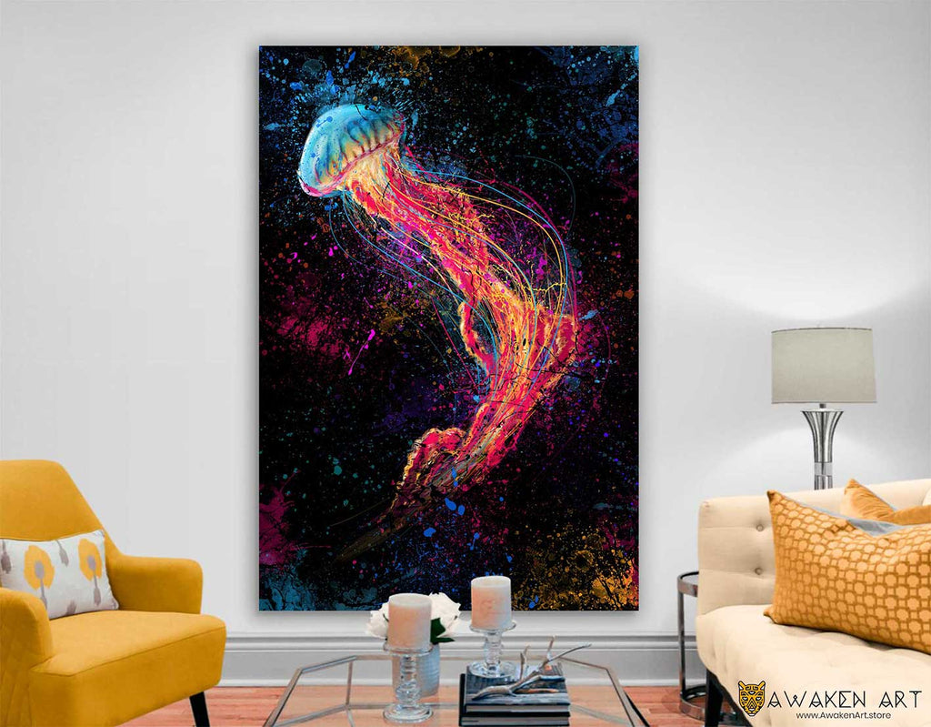 Fantasy Painting Canvas Wall Art Beautiful Jellyfish Large Hanging Home Decor Wall Art | ''Cosmic Jellyfish