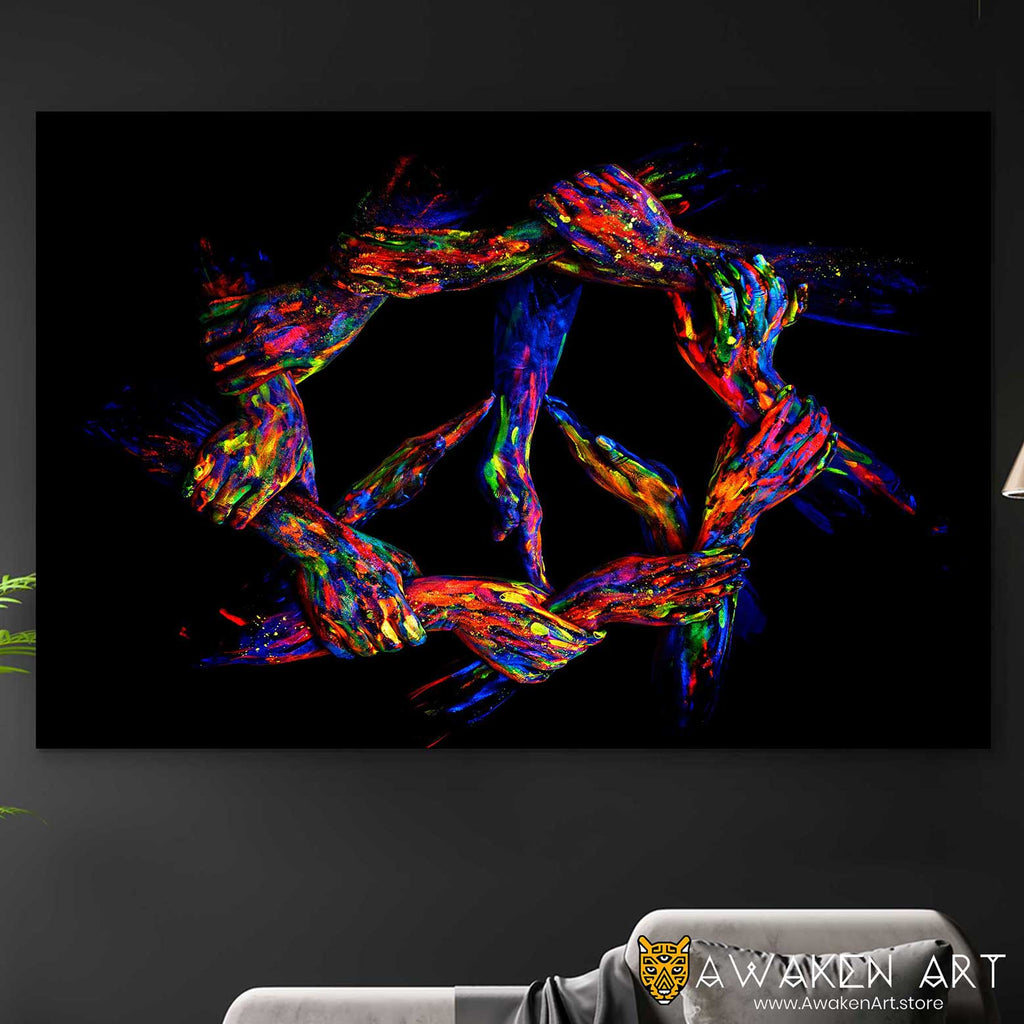 Inspirational Canvas Wall Art UV Body Painting Art Large Canvas Wall Art Hanging Home Decor Wall Art |  “Hands of Peace” by John Poppleton