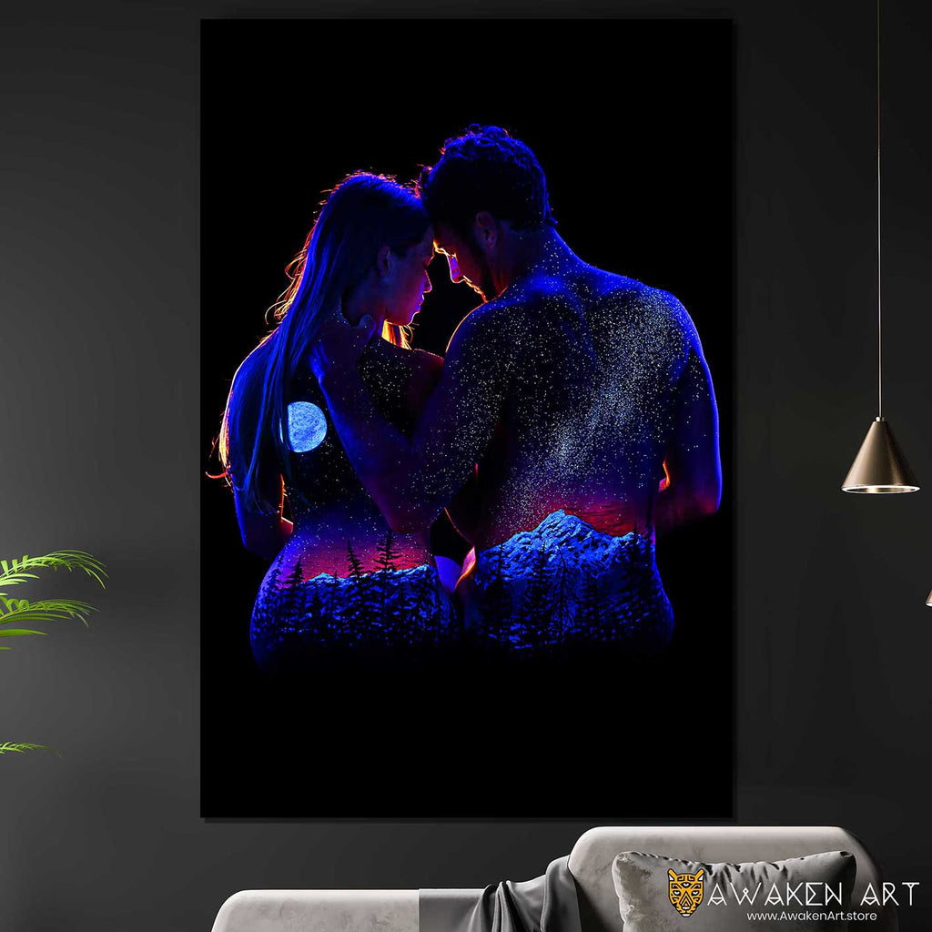 Inspirational Nature Canvas Wall Art UV Body Painting Honeymoon Large Canvas Wall Art Hanging Home Decor Wall Art  | “Honeymoon” by John Poppleton