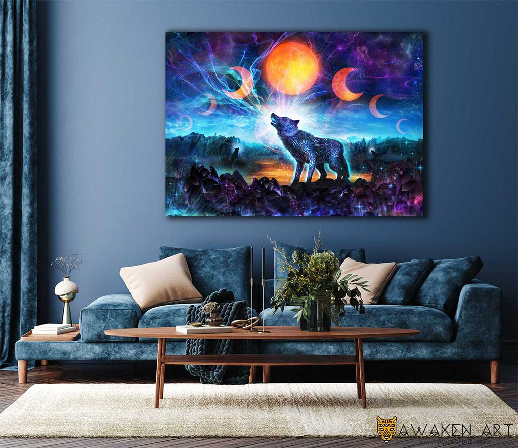 Magic Howl Wolf Moon Sunset Mystical Art Animal Inspirational Canvas Wall Art | ''The Magic Howl'' by Louis Dyer