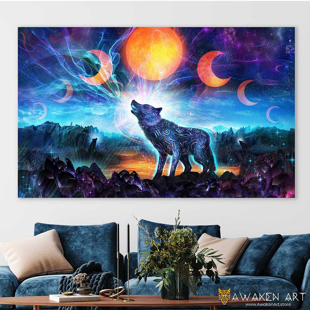 Magic Howl Wolf Moon Sunset Mystical Art Animal Inspirational Canvas Wall Art | ''The Magic Howl'' by Louis Dyer