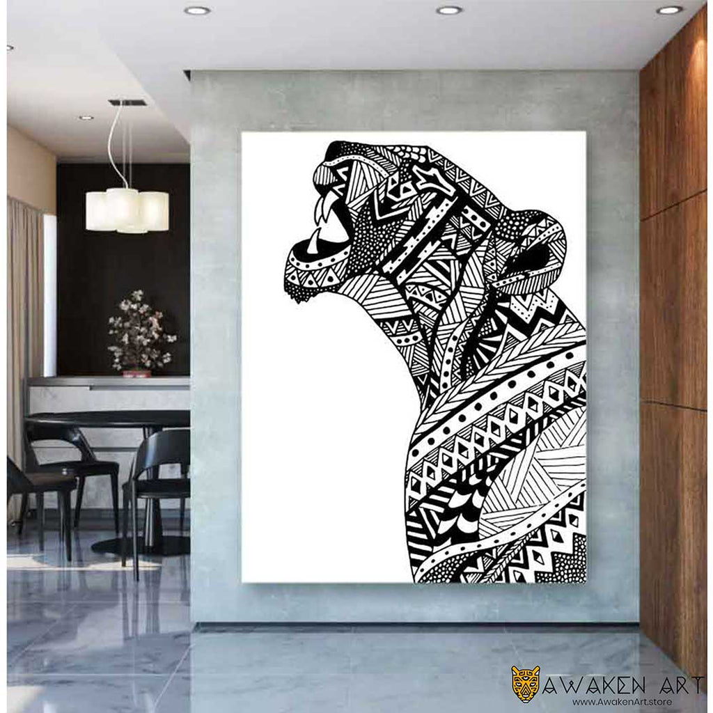 Mandala Canvas Wall Art Leopard Design Home Decor Spiritual Large Canvas Art Wall Hanging | “Leopard Mandala” by Anchit Puthran
