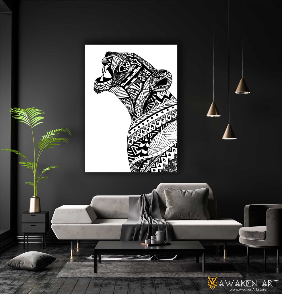 Mandala Canvas Wall Art Leopard Design Home Decor Spiritual Large Canvas Art Wall Hanging | “Leopard Mandala” by Anchit Puthran
