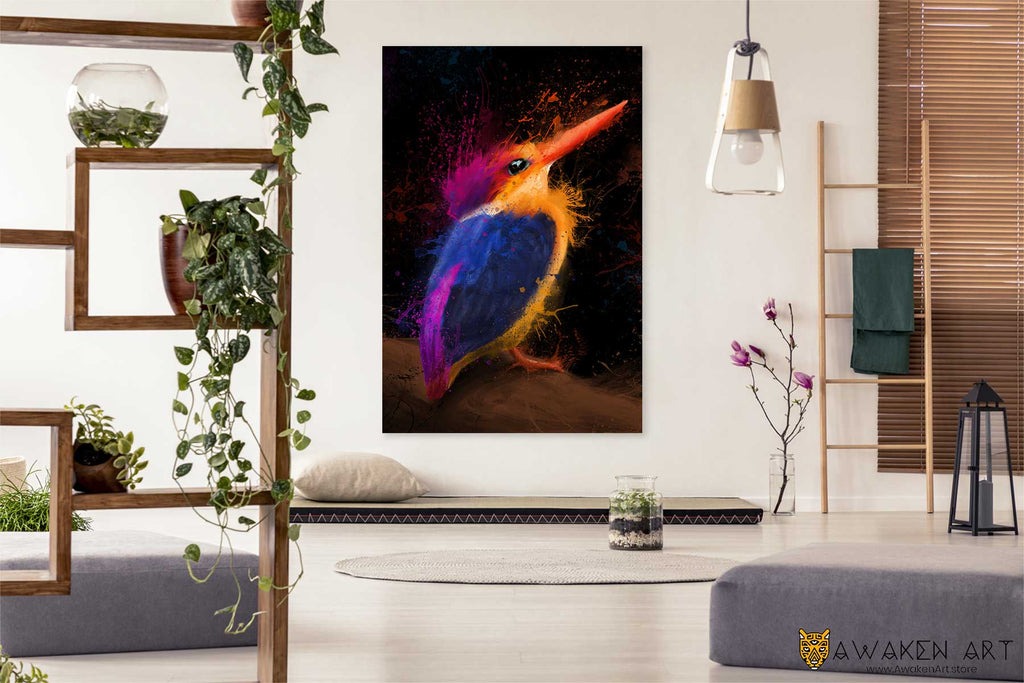 Nature Canvas Wall Art Majestic Kingfisher Pretty Large Hanging Home Decor Wall Art | ''Majestic Oriental Dwarf Kingfisher'' by Mathieu Vallet