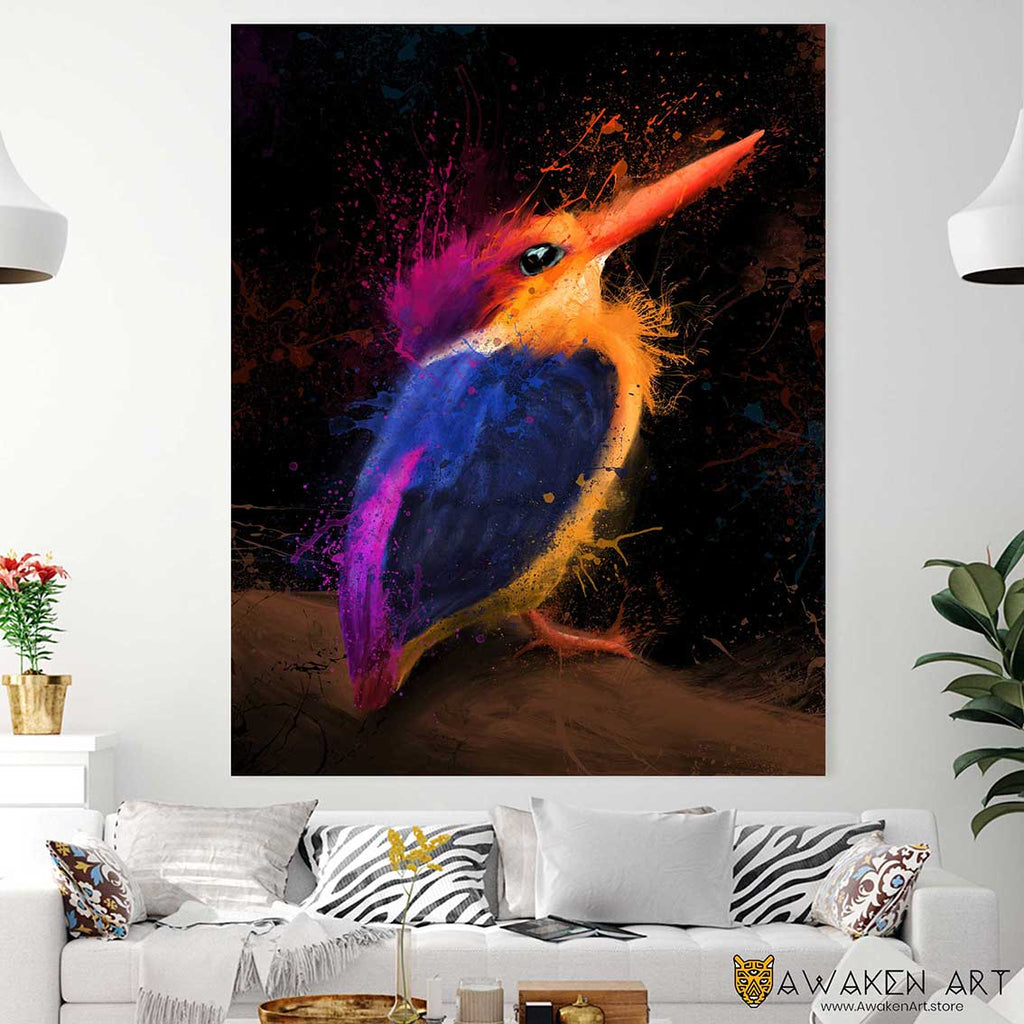 Nature Canvas Wall Art Majestic Kingfisher Pretty Large Hanging Home Decor Wall Art | ''Majestic Oriental Dwarf Kingfisher'' by Mathieu Vallet