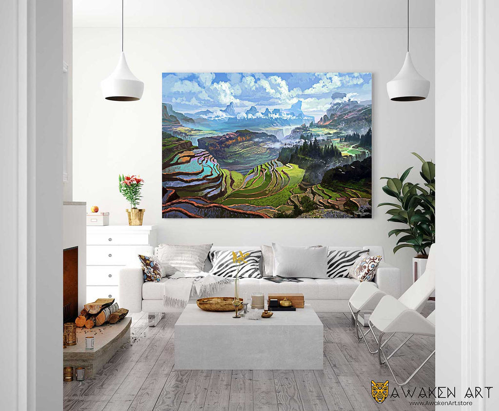 Nature Landscape Large Canvas Wall Art Print Visionary Art Home Decor Wall Hanging | ''Rice Terreces'' by Ferdinand Ladera