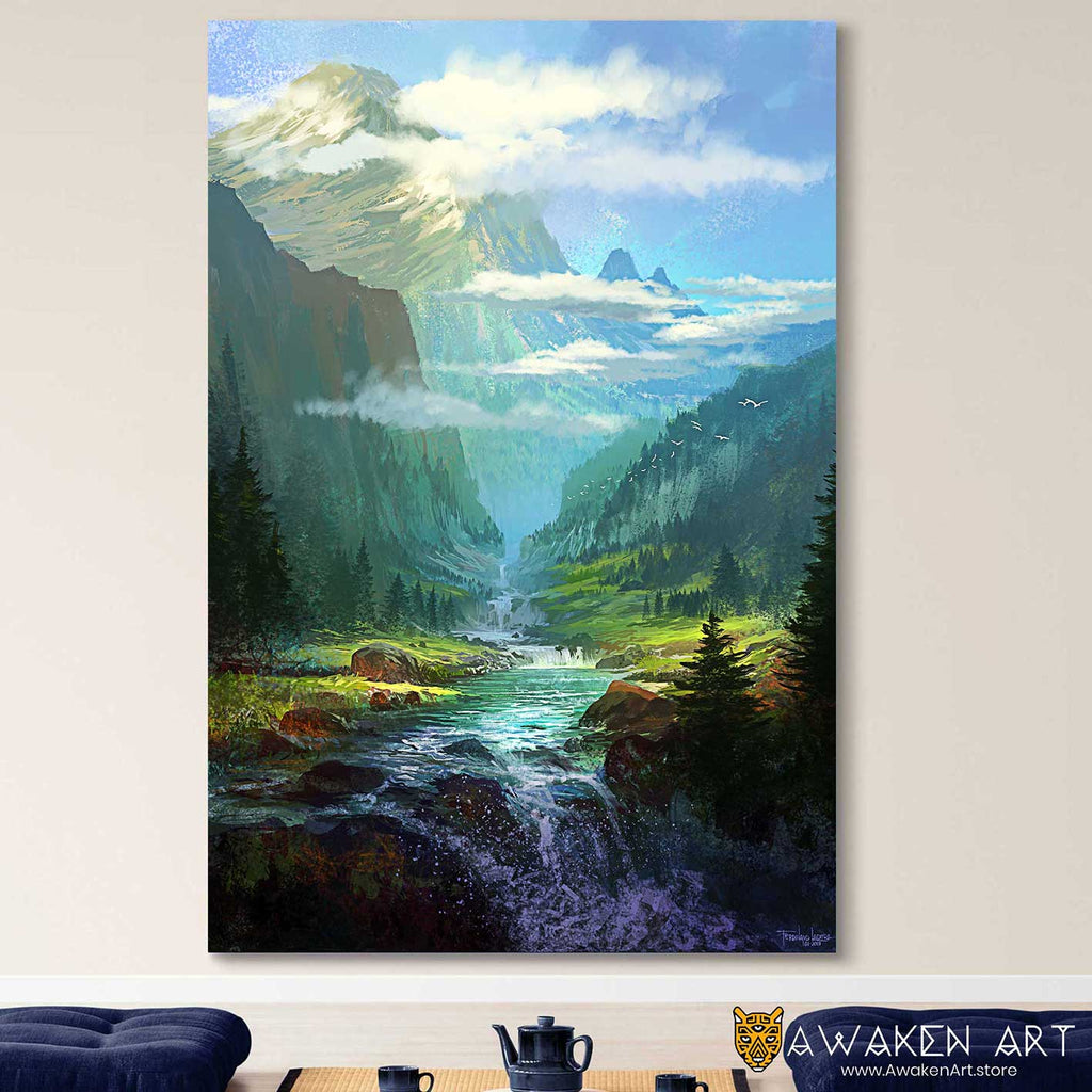 Nature Mountain Landscapes Fantasy Visionary Inspirational Canvas Wall Art Wall Hanging Home Decor | ''Tranquil'' by Ferdinand Ladera