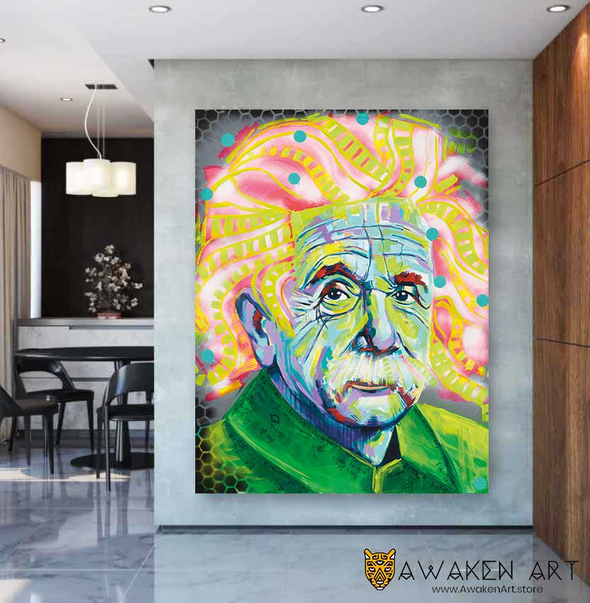 Physics Mind Inspirational Canvas Wall Art Home Decor Large Wall Art Home Decor | ''Einstein'' by Clarise Urszula