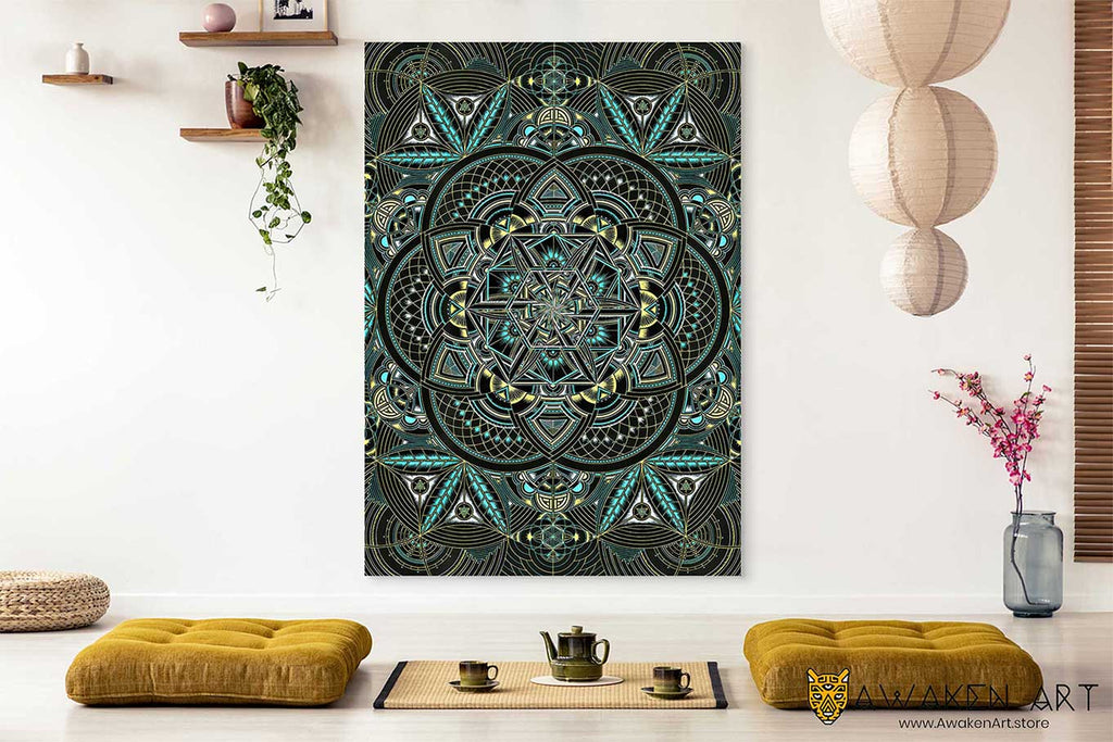Sacred Geometry Mandala Inspirational Canvas Wall Art Spiritual Awakening Art Home Decor | ''Cosmic Seed'' by Simon Wieland