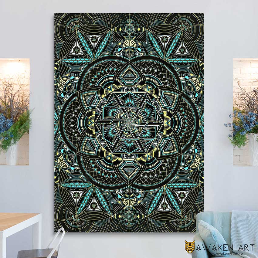Sacred Geometry Mandala Inspirational Canvas Wall Art Spiritual Awakening Art Home Decor | ''Cosmic Seed'' by Simon Wieland