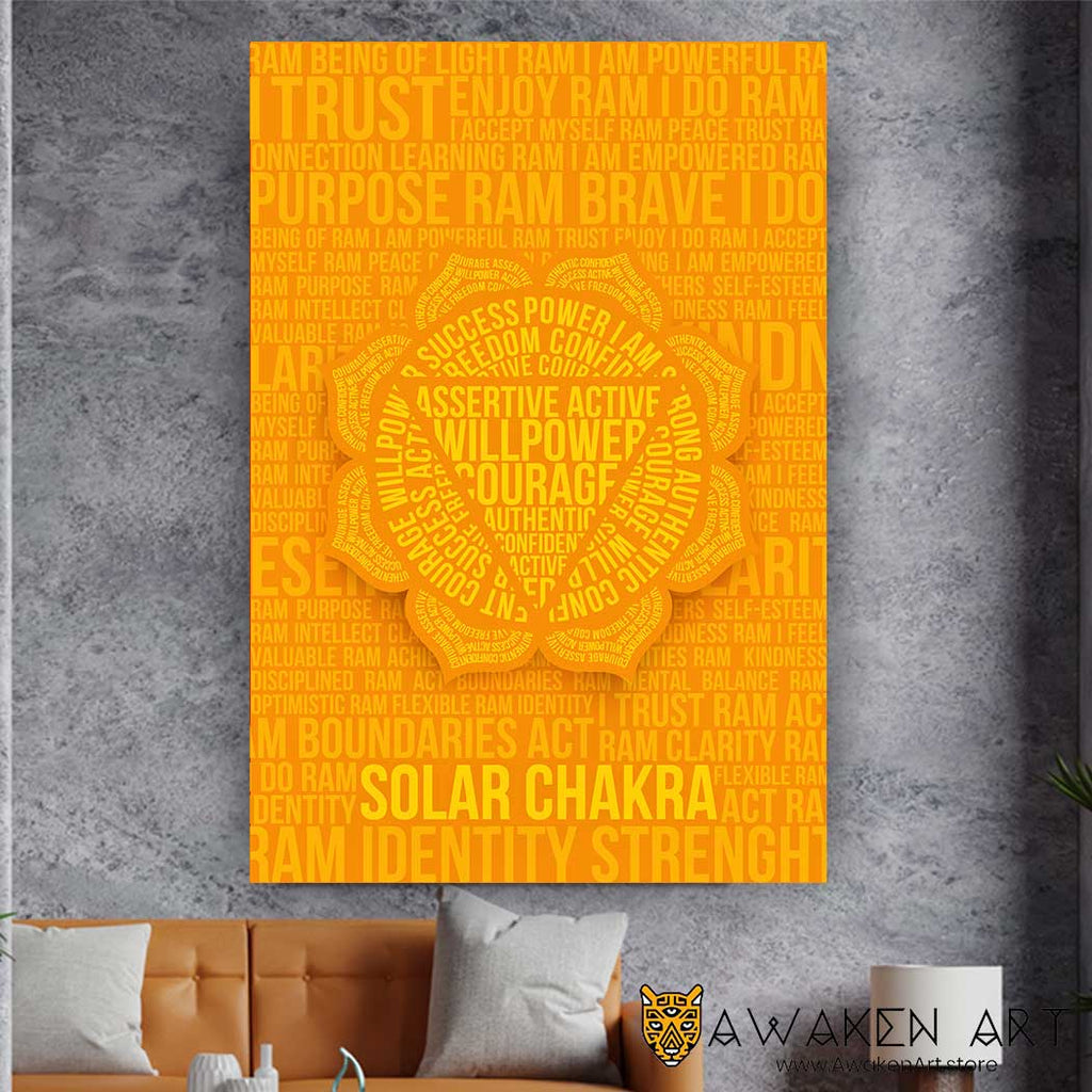 Solar Chakra Affirmation Yellow Large Canvas Wall Art Spiritual Inspirational Home Decor | ''Solar Chakra'' by  Clarise Urszula